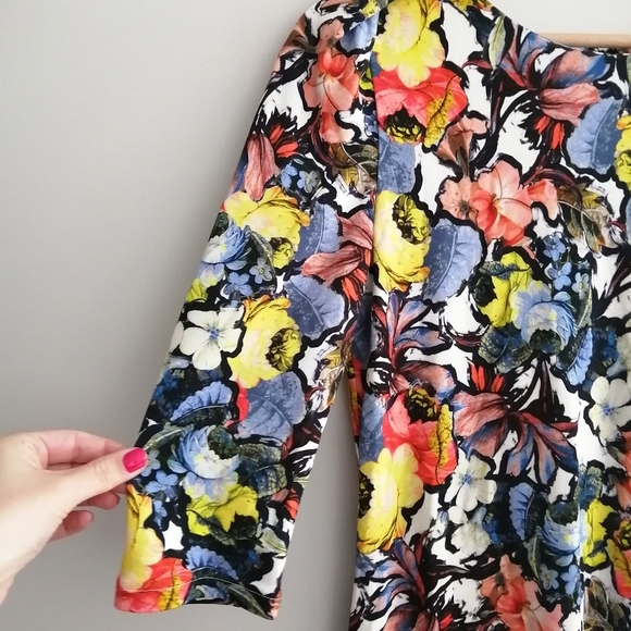 Erdem Wilhelmina Colourful Floral Knee Length Dress Elbow Sleeves US 8 - Picture 7 of 17